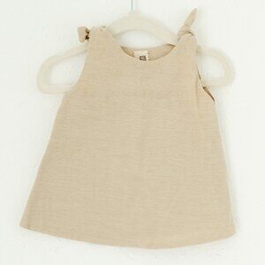 Little Bloom Studio Kids Tan Linen Blend Tank Top Knot‎ Shoulder A Line Size XXS